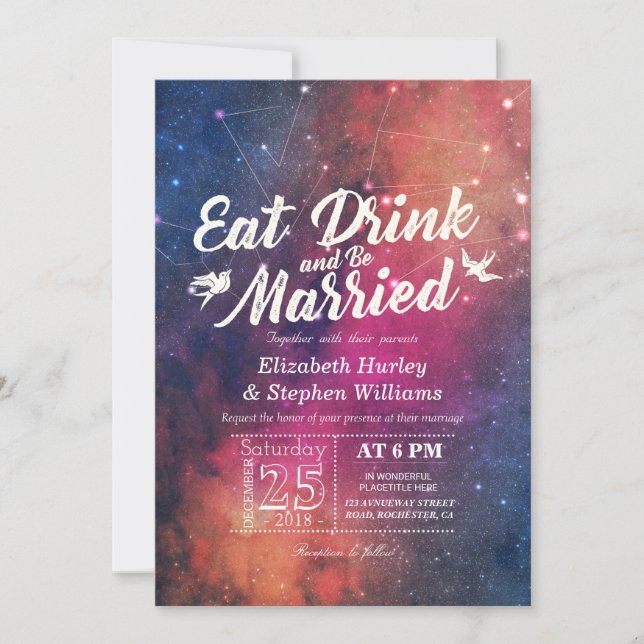 Invitation Mariage MANGER Boire Be Marié Galaxy Constellation (Devant)