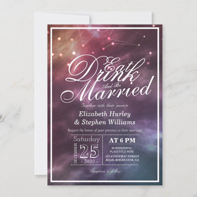 Invitation Mariage MANGER Boire Être Marié Constellations De  (Devant)