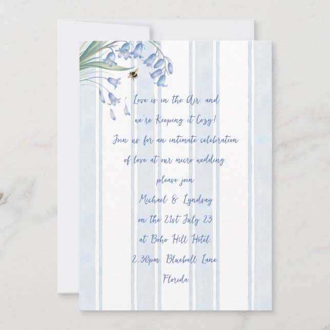 Invitation Mariage manuscrit aux bleuets et abeilles du patri (Devant)