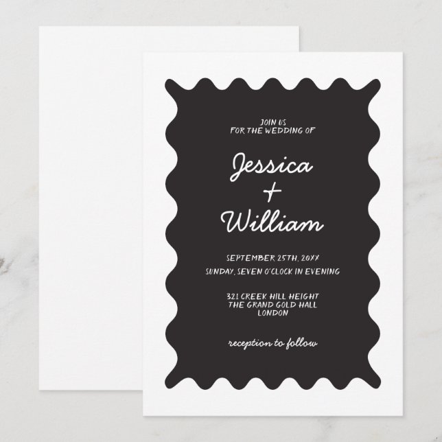 Invitation Mariage manuscrit noir et blanc (Devant / Derrière)