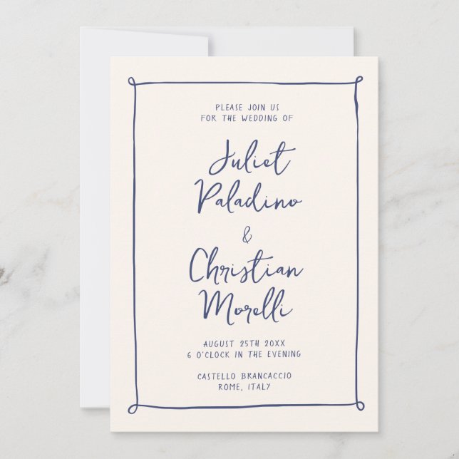 Invitation Mariage manuscrit simple Whimsical Doodame (Devant)