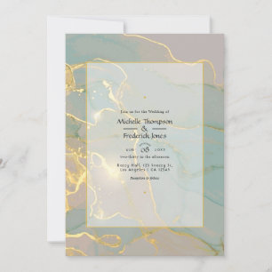 Invitation Mariage Marbre à l'encre alcoolique Menthe et Or