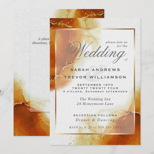 Invitation MARIAGE | Marbre Abstrait Topaze Or (Devant / Derrière)