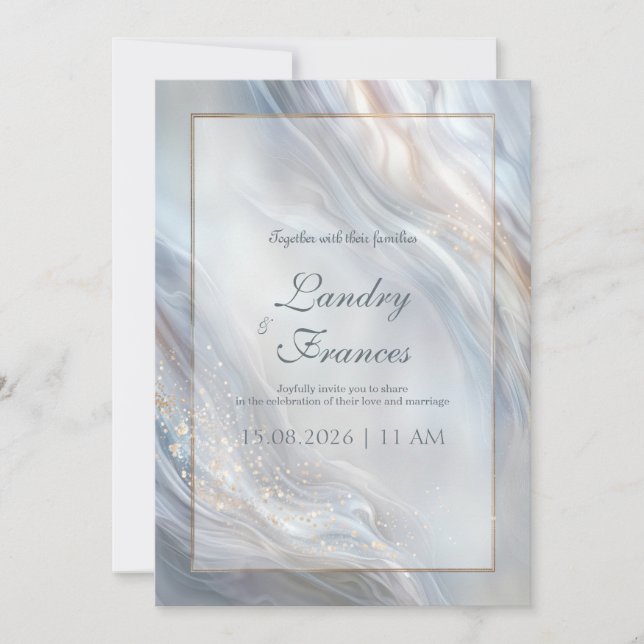 Invitation Mariage Marbre Fluide Gris Lavande Or (Devant)