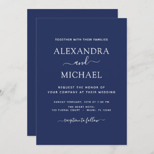 Invitation Mariage Marine Bleu Blanc Élégant Typographie