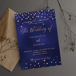 Invitation Mariage marine bleu or coeur script luxe