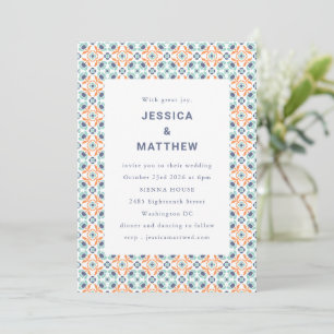 Invitation Mariage Marocain Moderne Géométrique Bleu Orange