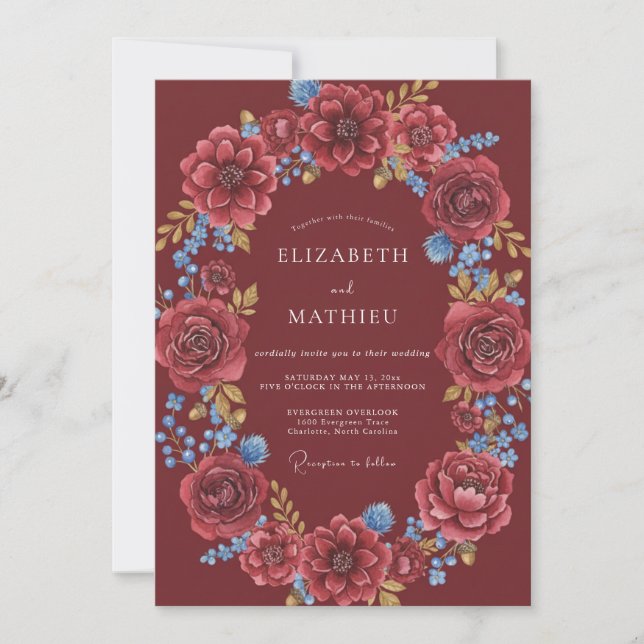 Invitation Mariage Marron Azur Dahlia (Devant)