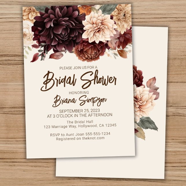 Invitation Mariage Marron Beige Fleurs Ivory (Créateur téléchargé)