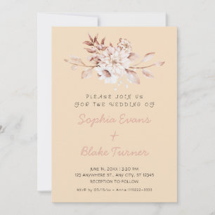 Invitation Mariage Marron Clair Floral Doux Rustique Moderne