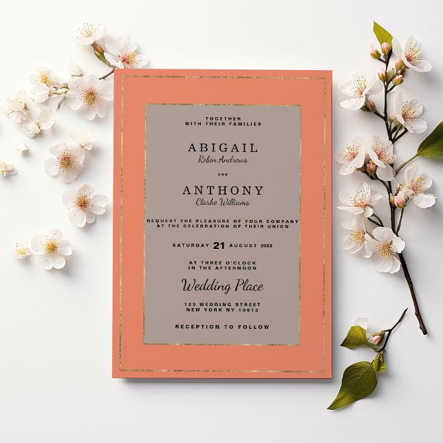 Invitation Mariage marron doré terracotta moderne classe (Modern terracotta brown gold classy Wedding )