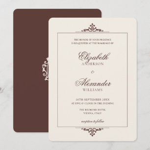 Invitation Mariage Marron Expresso Crête Vintage Vieille Fort