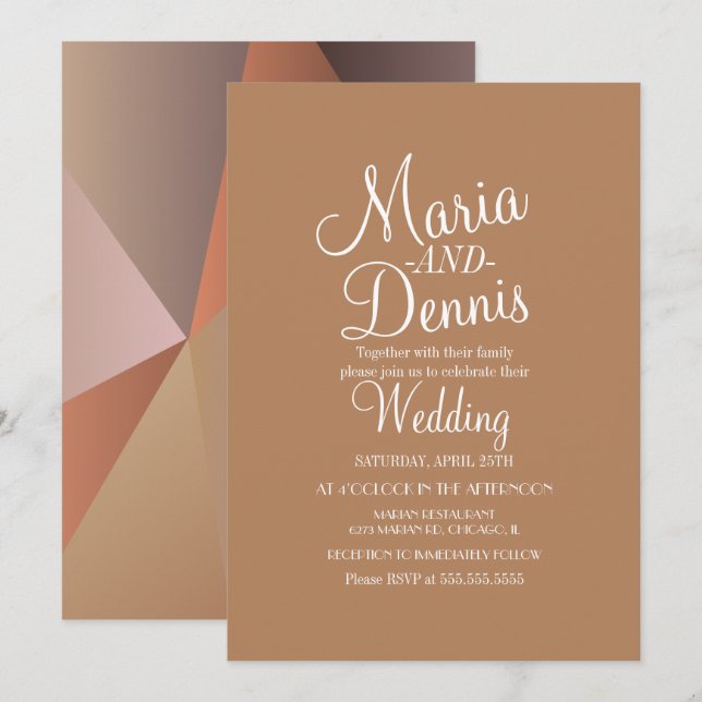 Invitation Mariage Marron Géométrique Moderne Automnal (Devant / Derrière)