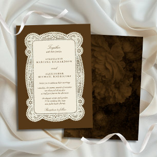 Invitation Mariage Marron Mocha Argent Vieilli