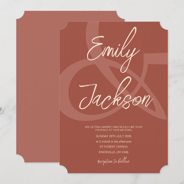 Invitation Mariage Marron Monochrome Terra Cota (Devant / Derrière)