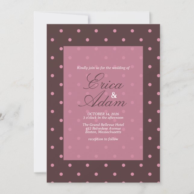 Invitation Mariage Marron & Rose Motif Points Bohème (Devant)