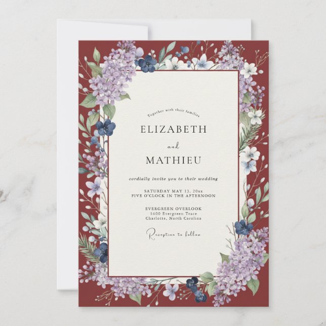 Invitation Mariage Marron Violet Wisteria (Devant)
