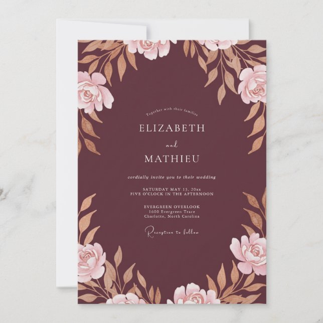 Invitation Mariage Marsala Copper Petal (Devant)
