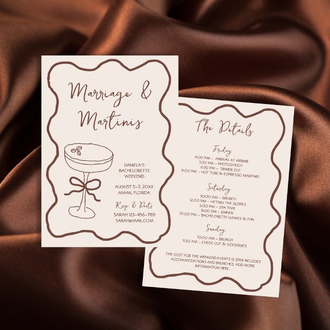 Invitation Mariage & Martinis Hand Drawn Bach Week-end (Marriage & Martinis Hand Drawn Bach Weekend Invitation)
