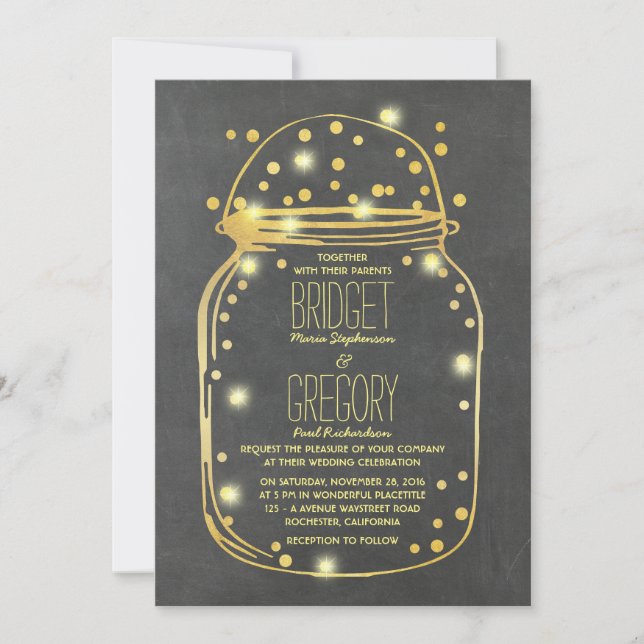 Invitation Mariage Mason Jar Confetti en or (Devant)