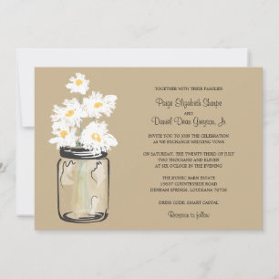 Invitation Mariage Mason Jar et White Daisies