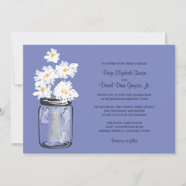 Invitation Mariage Mason Jar et White Daisy (Devant)