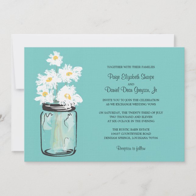 Invitation Mariage Mason Jar et White Daisy (Devant)