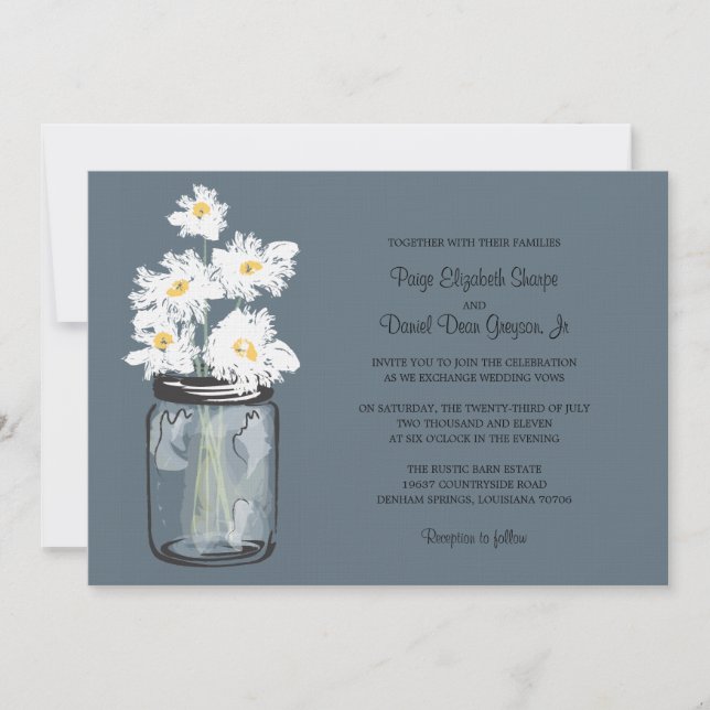 Invitation Mariage Mason Jar et White Daisy (Devant)