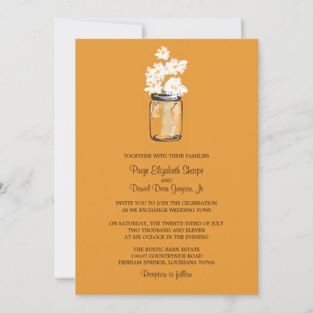 Invitation Mariage Mason Jar et White Daisy (Devant)