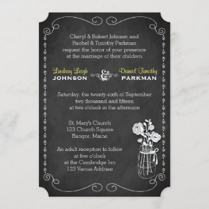 Invitation Mariage Mason Jar, Fleurs, Chalkboard 3