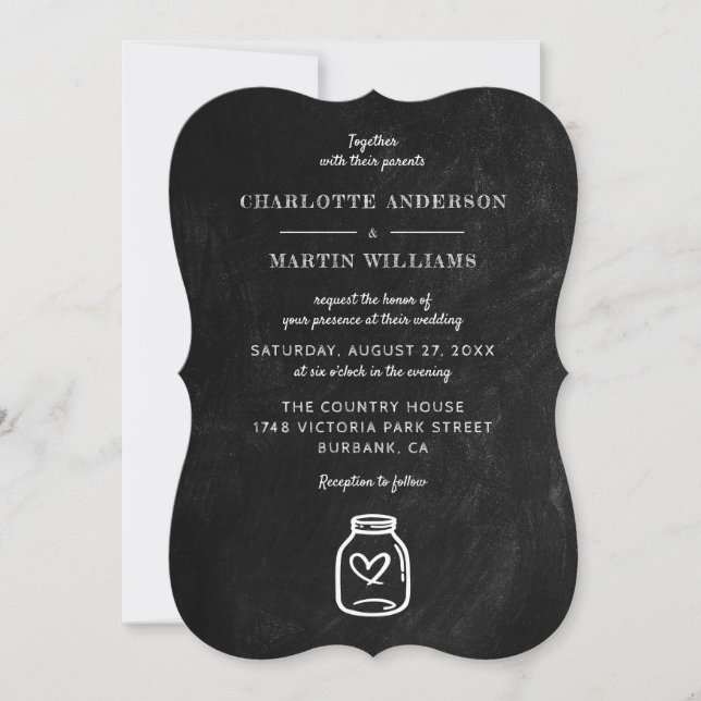 Invitation Mariage Mason Jar noir (Devant)