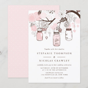 Invitation Mariage Mason Jars à pendaison rose rousse
