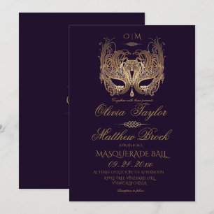 Invitation Mariage masquade violet or