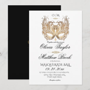 Invitation Mariage Masquerade Blanc Or