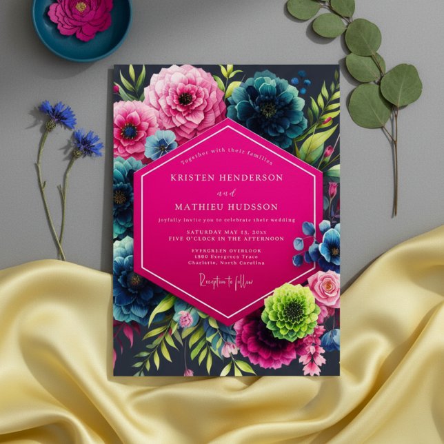 Invitation Mariage Maussade Fleur Magenta (Créateur téléchargé)