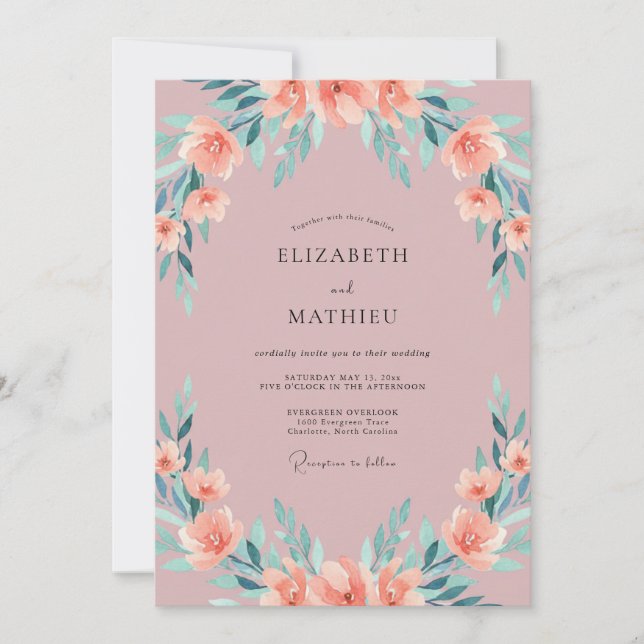 Invitation Mariage Mauve Aqua Pivoine (Devant)
