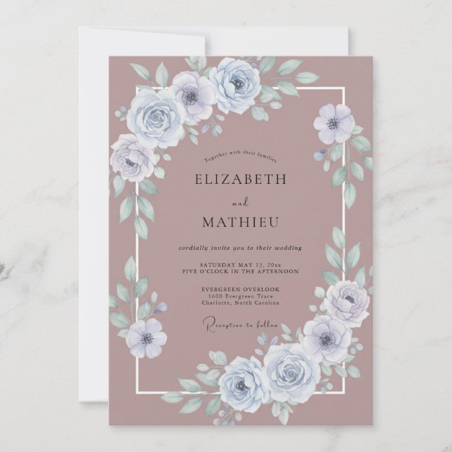 Invitation Mariage Mauve Ardoise Pivoine (Devant)