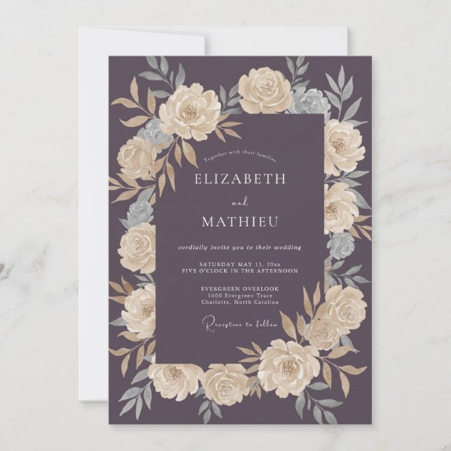 Invitation Mariage Mauve Champagne Ranunculus Eucalyptus (Devant)