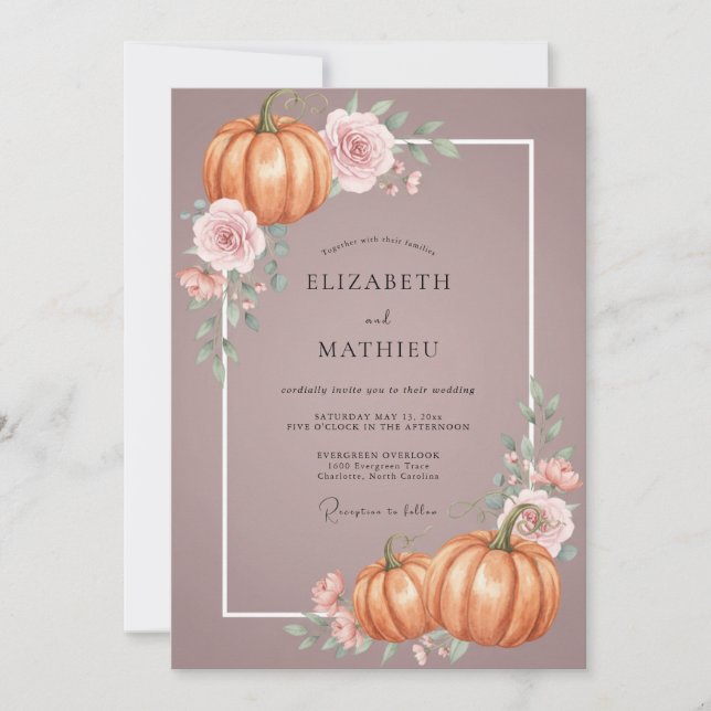 Invitation Mariage Mauve Citrouille Automne Eucalyptus (Devant)