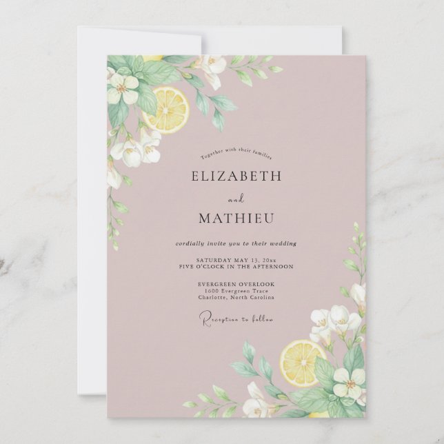 Invitation Mariage Mauve Clair Citron Eucalyptus (Devant)