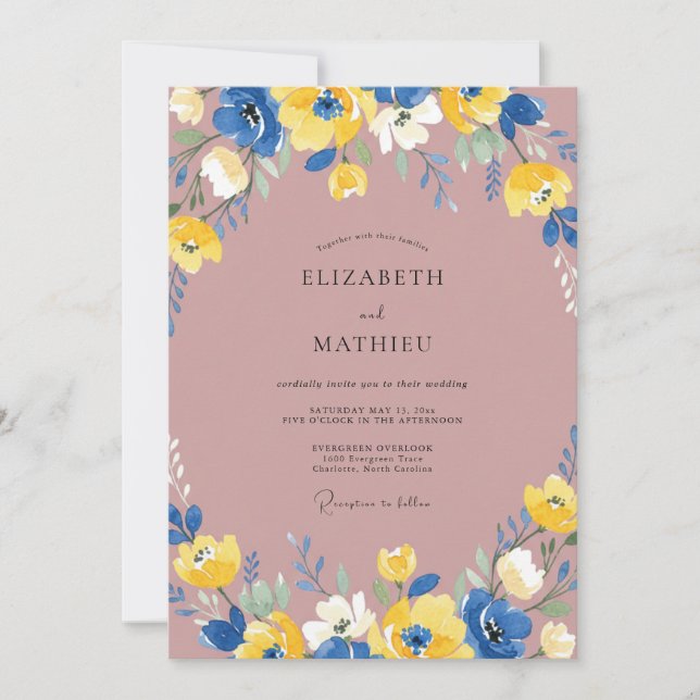 Invitation Mariage Mauve Cobalt Ranunculus Eucalyptus (Devant)