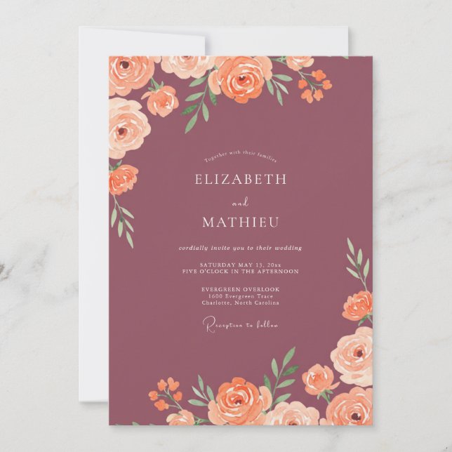 Invitation Mariage Mauve Corail Pétales (Devant)