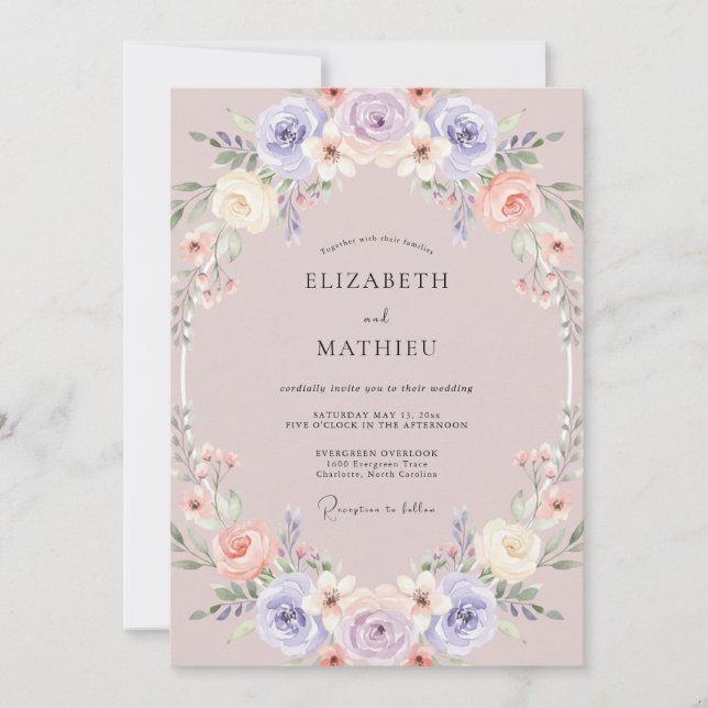 Invitation Mariage Mauve Élégant de Printemps (Devant)