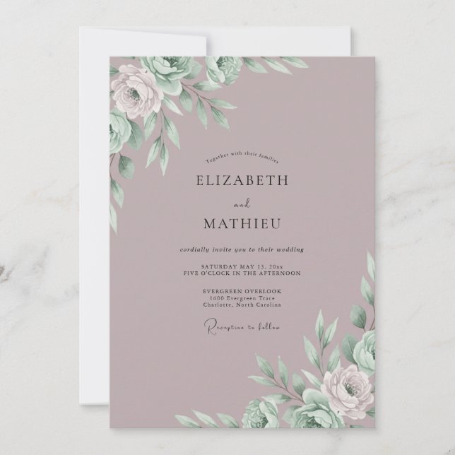 Invitation Mariage Mauve Eucalyptus Endormi (Devant)