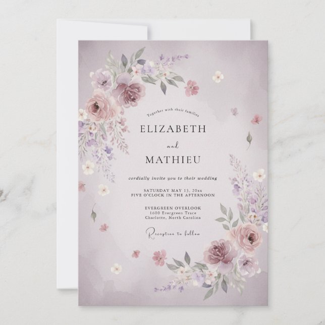 Invitation Mariage Mauve Fleur de Whispering (Devant)