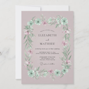 Invitation Mariage Mauve Floral Laurier