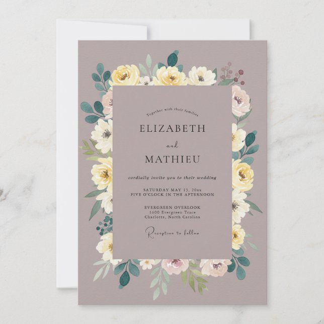 Invitation Mariage Mauve Jaune Pivoine (Devant)