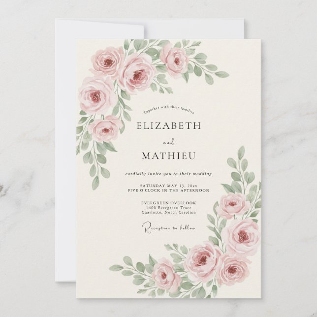 Invitation Mariage Mauve Olive Pivoine (Devant)