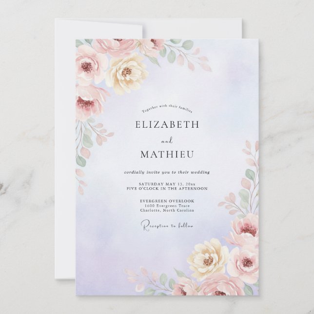 Invitation Mariage Mauve Peach Paeony (Devant)