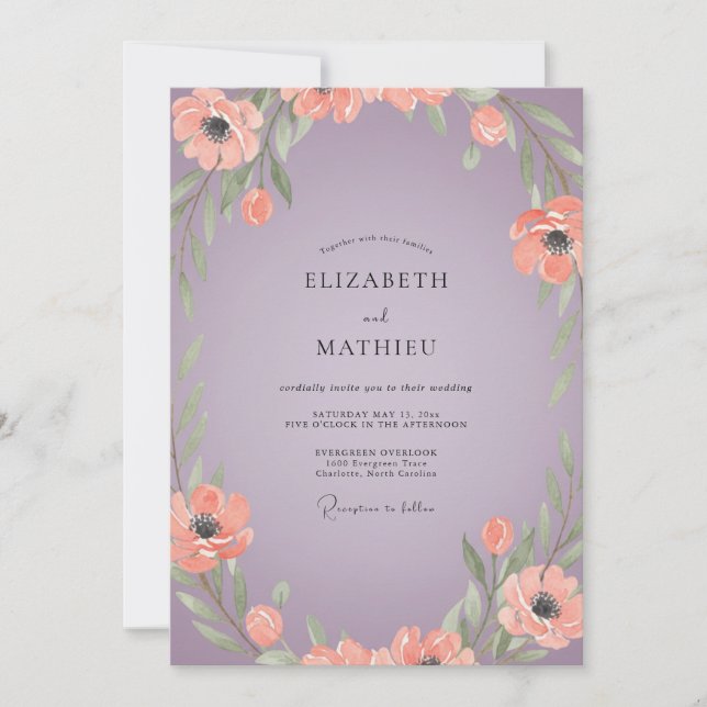 Invitation Mariage Mauve Péché Coquelicot (Devant)